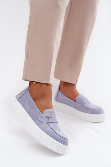 Haut aus INildleder Schuhe Feminin mit einer Plattform Ein überzeugendes Stilvollll Vinceza 93218 blaue Farbe