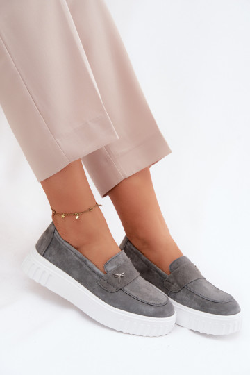 Damen-Plattformslipper aus Kunstveloursleder Vinceza 93218 in Grau