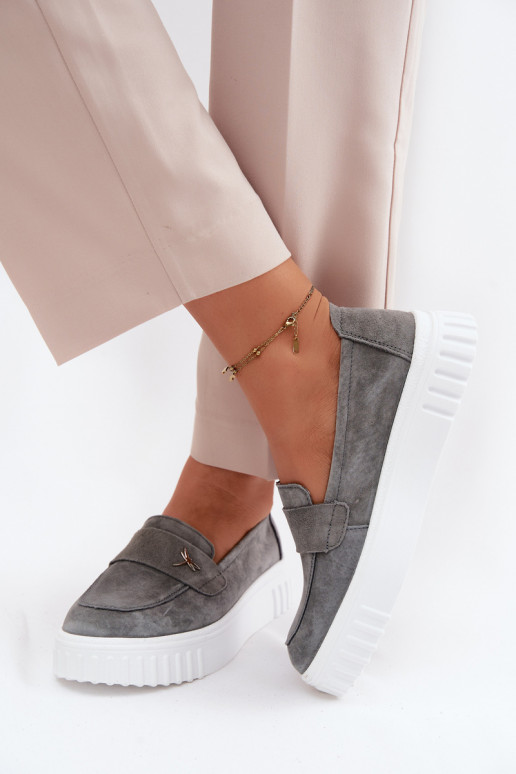 Haut aus INildleder Schuhe Feminin mit einer Plattform Ein überzeugendes Stilvollll Vinceza 93218 graue Farbe