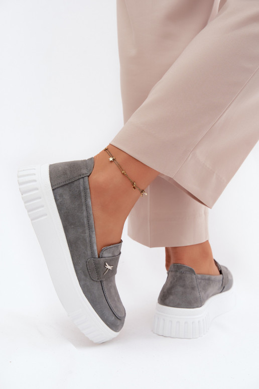 Haut aus INildleder Schuhe Feminin mit einer Plattform Ein überzeugendes Stilvollll Vinceza 93218 graue Farbe