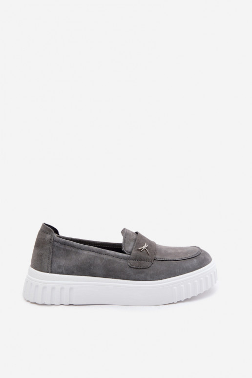 Damen-Plattformslipper aus Kunstveloursleder Vinceza 93218 in Grau