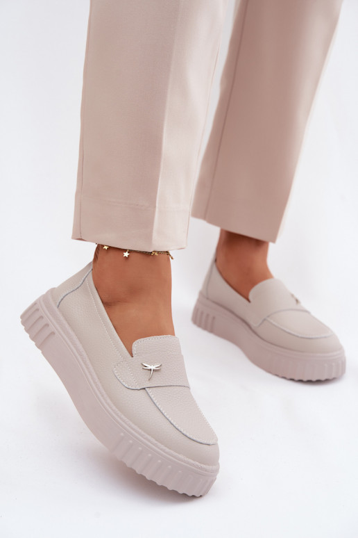 Damen-Leder-Plattformslipper Vinceza 93218 in Beige