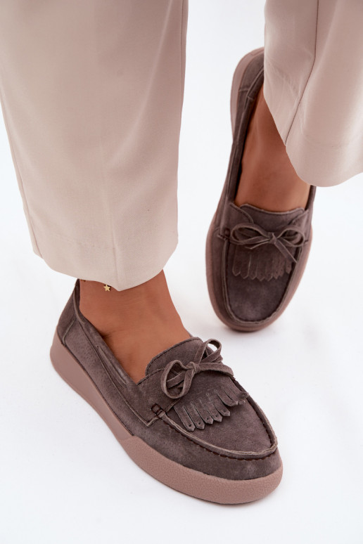 Mokassins für DamenErmöglichtturalnego aus INildlederu mit Bändern Und Fringe Vinceza 93223 braune Farbe