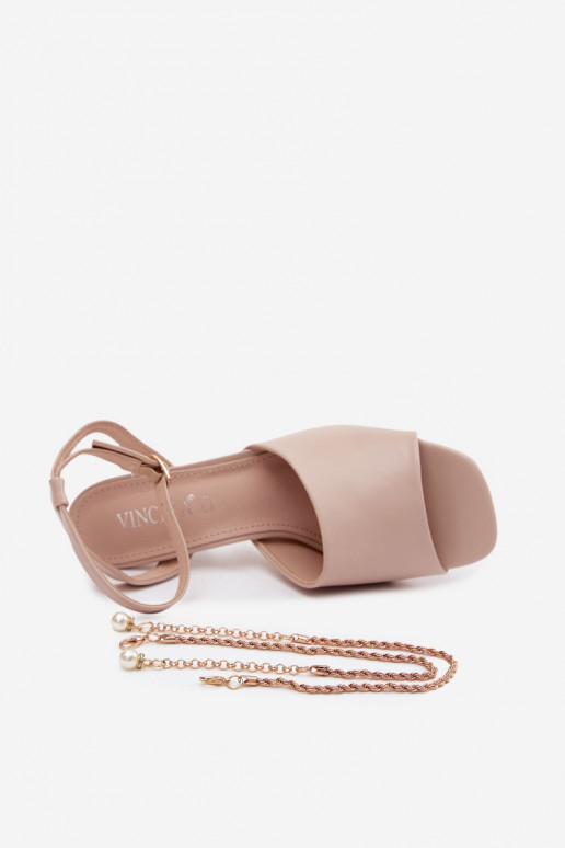 Beige Damen-Sandalen mit kleinen Absätzen Vinceza 62297