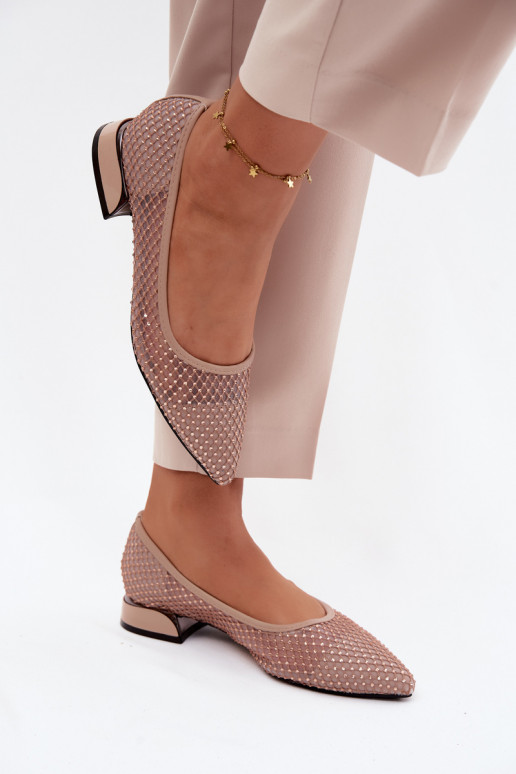 Ballerinas Auf niedrigem Absatz Netz Mit Dekoration Vinceza 62294 Beige