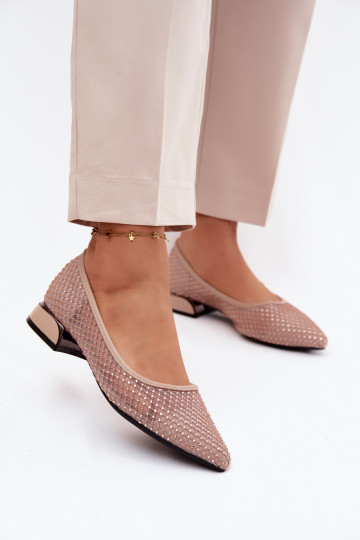 Beige Ballerinas mit niedrigem Absatz und Netzdekoration Vinceza 62294 2