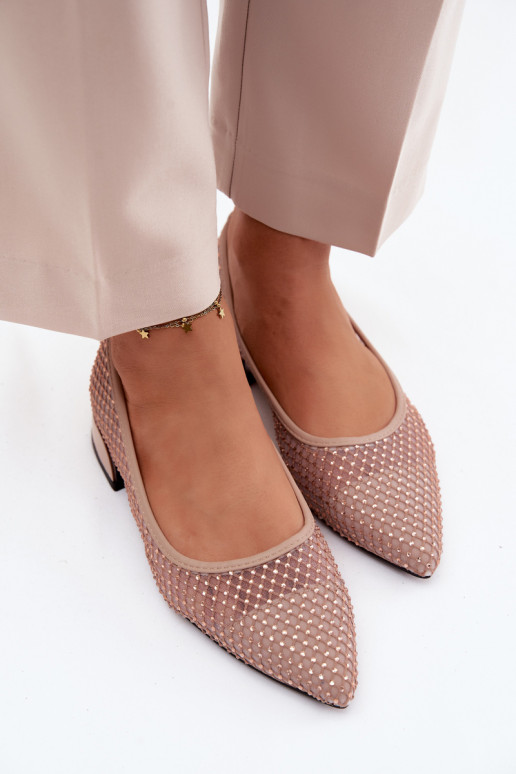 Ballerinas Auf niedrigem Absatz Netz Mit Dekoration Vinceza 62294 Beige