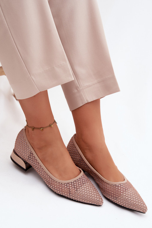 Ballerinas Auf niedrigem Absatz Netz Mit Dekoration Vinceza 62294 Beige