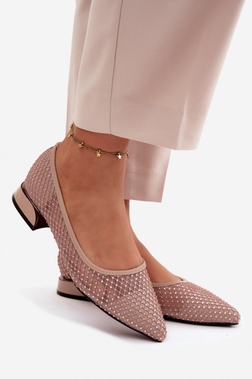 Ballerinas Auf niedrigem Absatz Netz Mit Dekoration Vinceza 62294 Beige