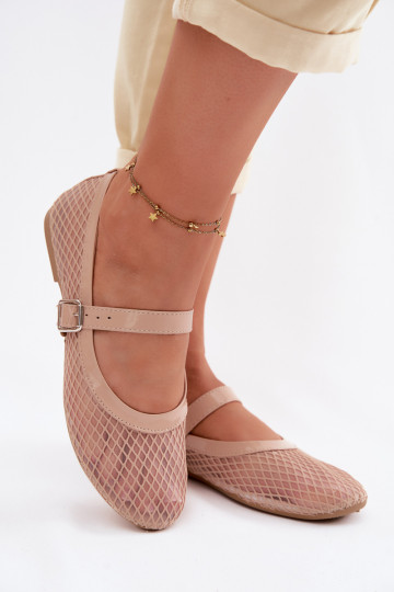 Netz Ballerinas mit Riemen Beige Gaia
