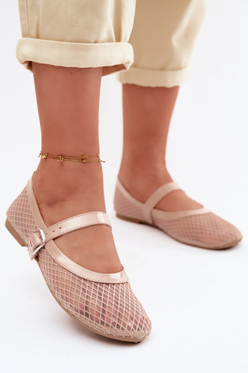 Netz Ballerinas mit Riemen Beige Gaia 2