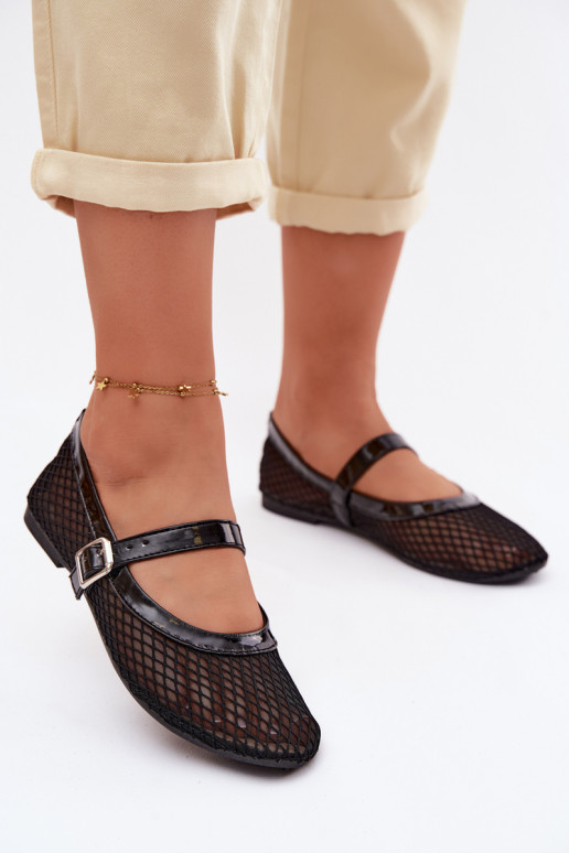 Netz Ballerinas mit Riemen schZuarze Farbe Gaia