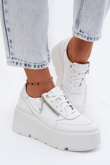 Weiße Ledersneaker mit Plattform Zazoo N1084