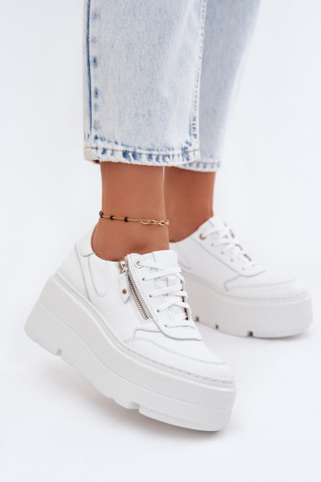 Weiße Ledersneaker mit Plattform Zazoo N1084 2