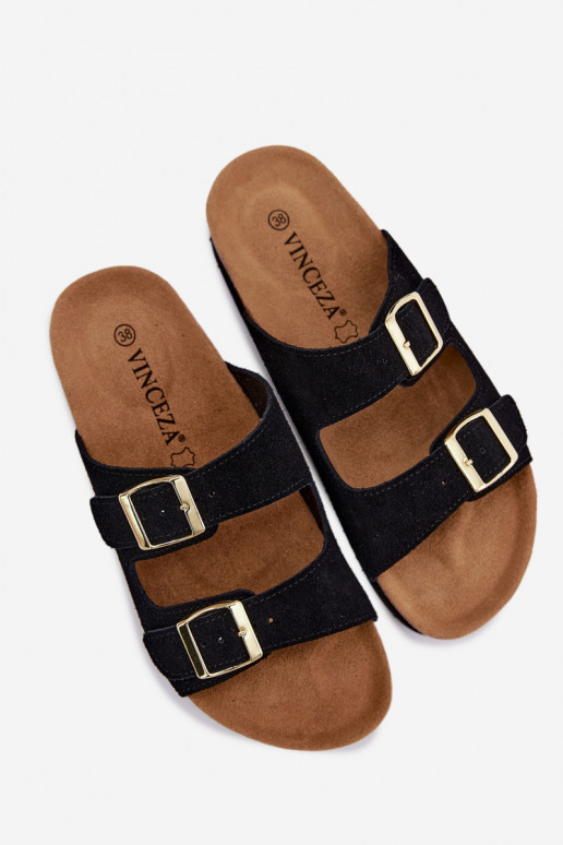 Haut INildleder-Hausschuhe für Damen mit einer Plattform mit Schnallen Vinceza 102657 schZuarze Farbe