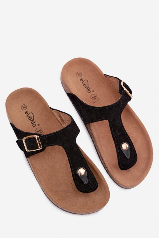 Schwarze Slipper aus Kunstveloursleder mit goldenen Schnallen Honey