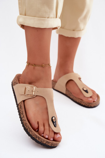 Haut INildlederpantoffeln Hausschuhe mit goldenen Schnallen Beige Honey 2