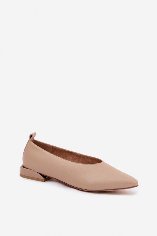 Sandfarbene Ballerinas mit breiten Absätzen Hoshi