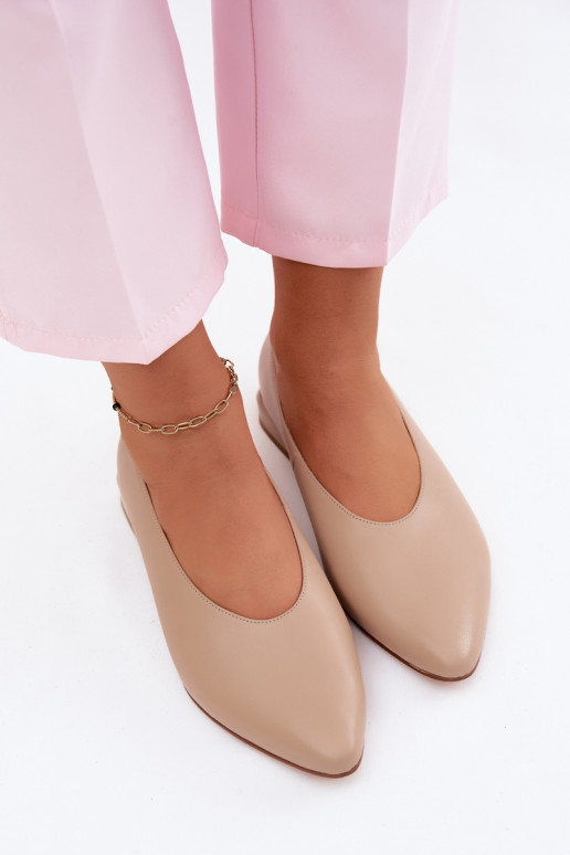Sandfarbene Ballerinas mit breiten Absätzen Hoshi