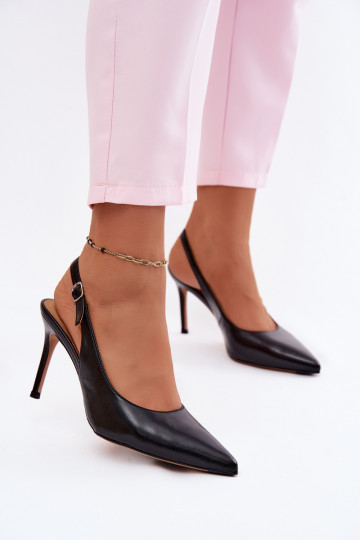 Damen-Sandalen mit dünnen Absätzen aus schwarzem Kunstleder Kandy
