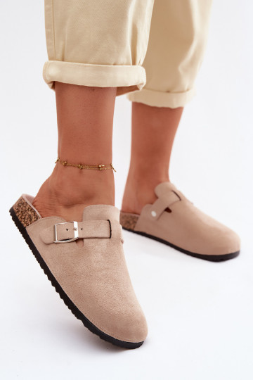 Sandfarbene Slipper mit Schnallen Lacey 2