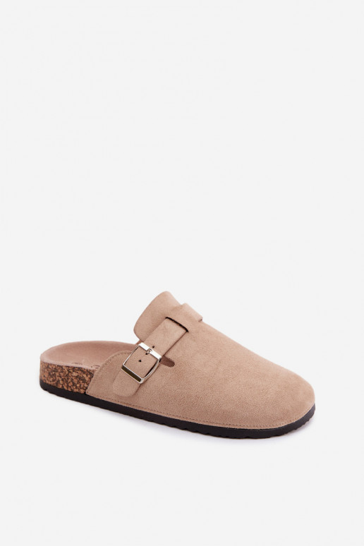 Sandfarbene Slipper mit Schnallen Lacey