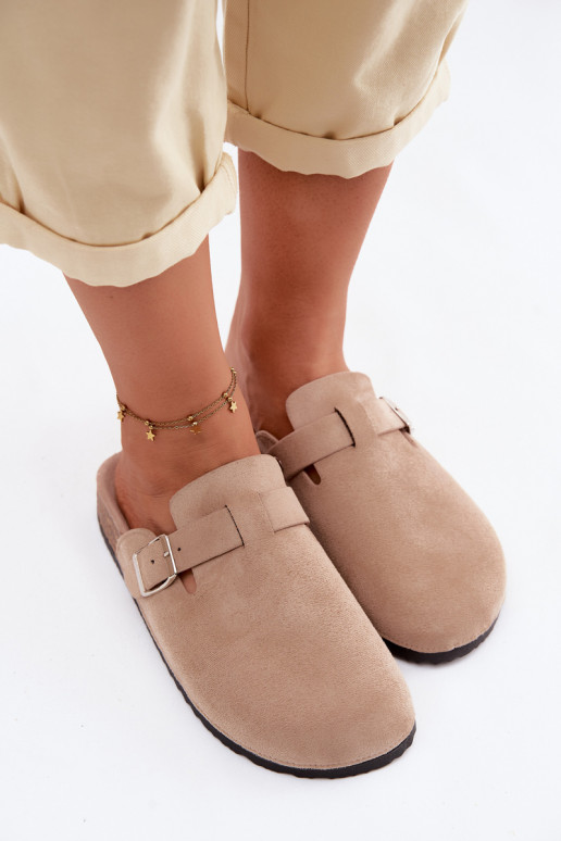Sandfarbene Slipper mit Schnallen Lacey