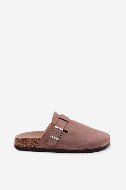 Sandfarbene Slipper mit Schnallen Lacey
