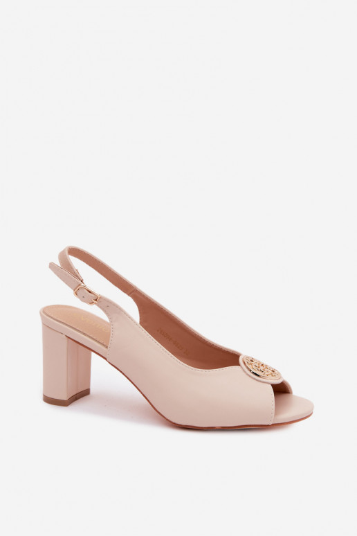 Damen-Sandalen mit hohen Absätzen und goldenen Details in Sandfarbe Lotus