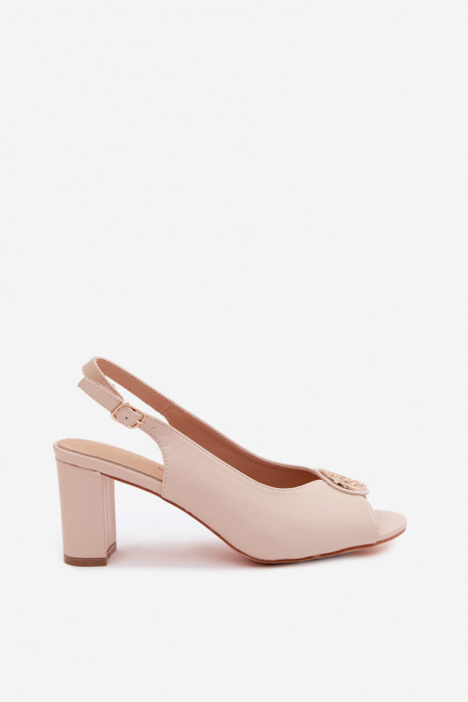 Damen-Sandalen mit hohen Absätzen und goldenen Details in Sandfarbe Lotus