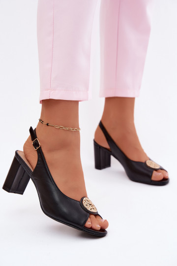 Damen-Sandalen mit hohen Absätzen und goldenen Details in Schwarz Lotus
