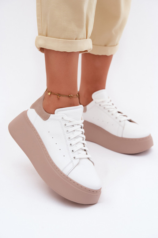 Leder-Sneaker mit Plattform Zazoo N408S2 weiß