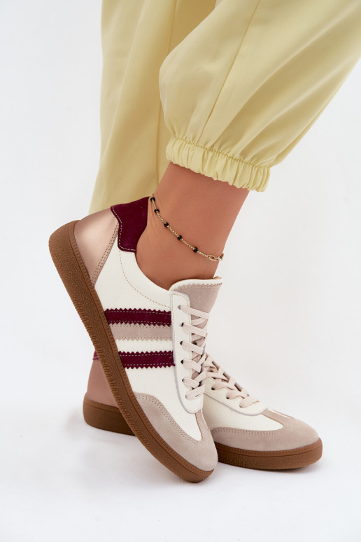 Leder-Sneaker Zazoo N1234S2 weiß-burgunder