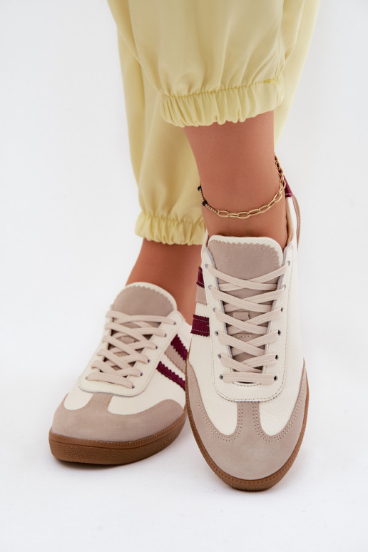 Leder-Sneaker Zazoo N1234S2 weiß-burgunder
