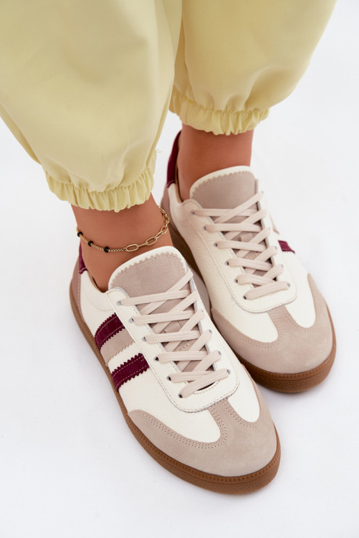 Leder-Sneaker Zazoo N1234S2 weiß-burgunder