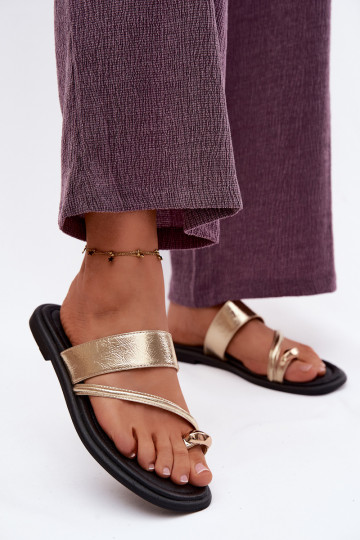 DamenhausschuheErmöglichtturalnej Skóry mit breiten Absätzen Vinceza 66939 goldene Farbe 2