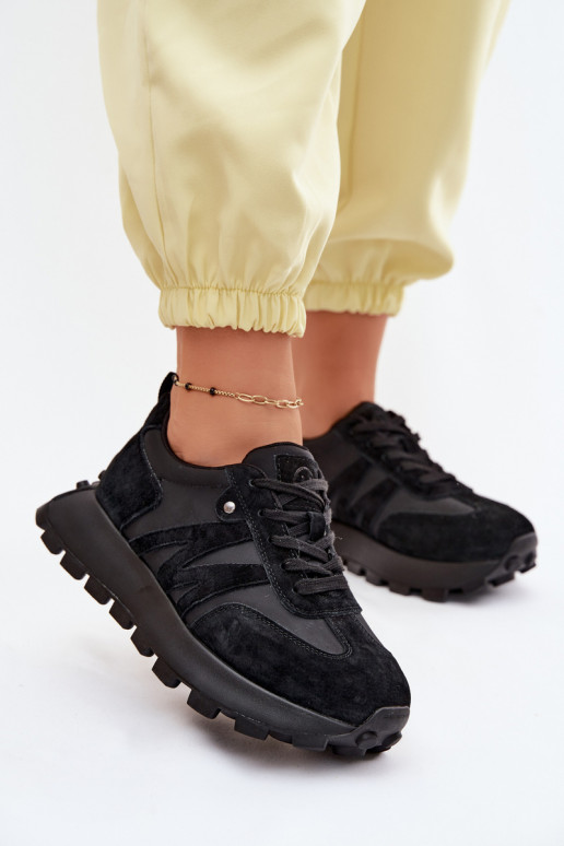 Haut aus INildleder Sneakers Stilvollllschuhe Feminin mit einer Plattform Vinceza 41520 schZuarze Farbe