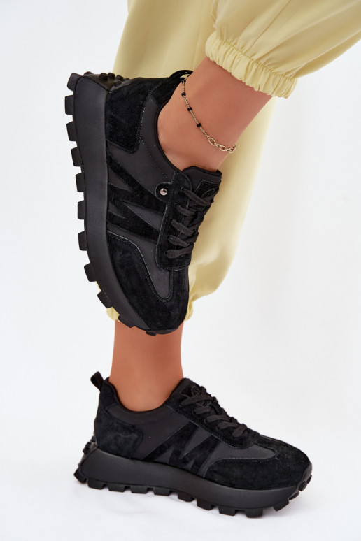 Haut aus INildleder Sneakers Stilvollllschuhe Feminin mit einer Plattform Vinceza 41520 schZuarze Farbe