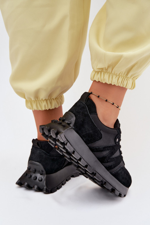 Haut aus INildleder Sneakers Stilvollllschuhe Feminin mit einer Plattform Vinceza 41520 schZuarze Farbe