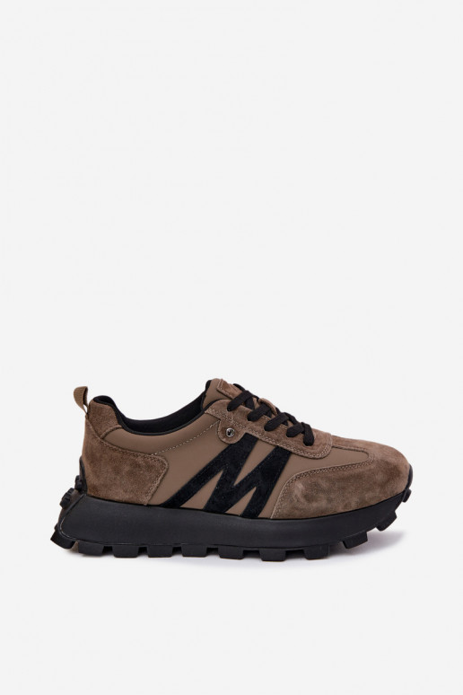 Haut aus INildleder Sneakers Stilvollllschuhe Feminin mit einer Plattform Vinceza 41520 Khaki-Farbe-Farbe