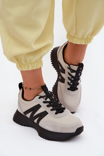 aus INildleder Sneakers Stilvollllschuhe Feminin mit einer Plattform Vinceza 41521 graue Farbe