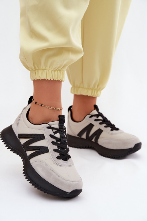 aus INildleder Sneakers Stilvollllschuhe Feminin mit einer Plattform Vinceza 41521 graue Farbe