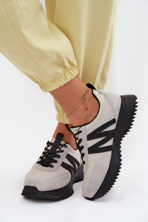 aus INildleder Sneakers Stilvollllschuhe Feminin mit einer Plattform Vinceza 41521 graue Farbe