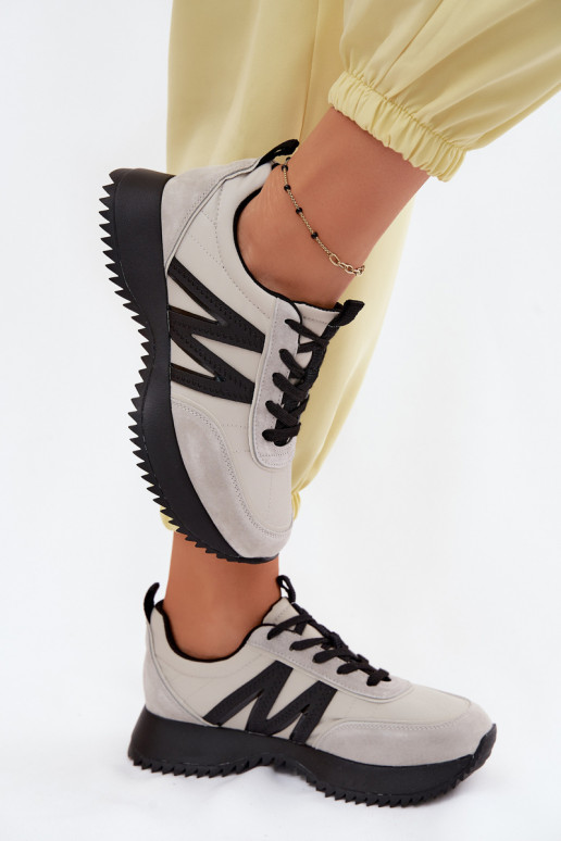 aus INildleder Sneakers Stilvollllschuhe Feminin mit einer Plattform Vinceza 41521 graue Farbe