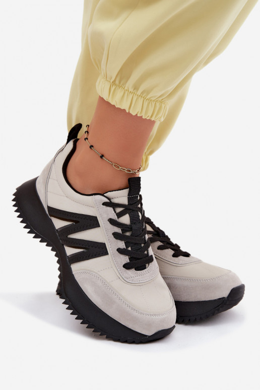 aus INildleder Sneakers Stilvollllschuhe Feminin mit einer Plattform Vinceza 41521 graue Farbe