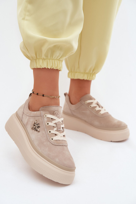 Faux-Suede Schuhe mit Plattform Vinceza 41523 sandfarben