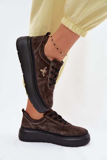 Faux-Suede Schuhe mit Plattform Vinceza 41523 schokoladenbraun