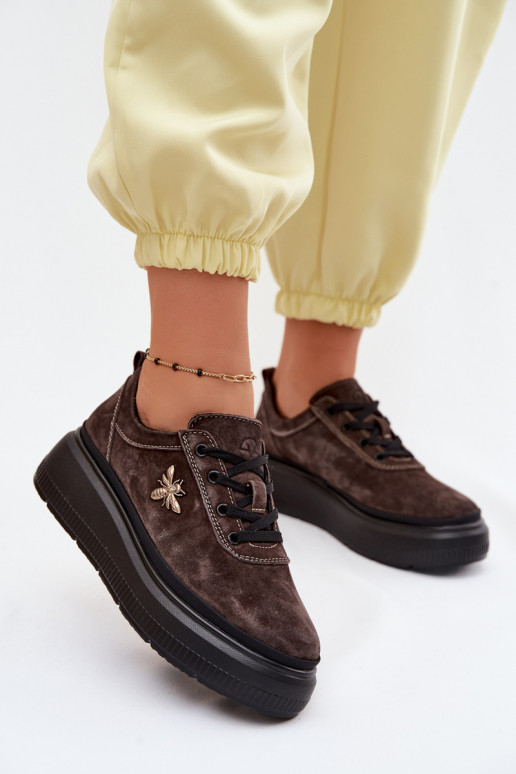 Faux-Suede Schuhe mit Plattform Vinceza 41523 schokoladenbraun