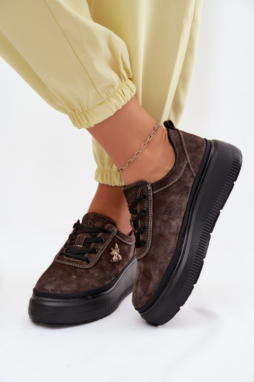 Faux-Suede Schuhe mit Plattform Vinceza 41523 schokoladenbraun
