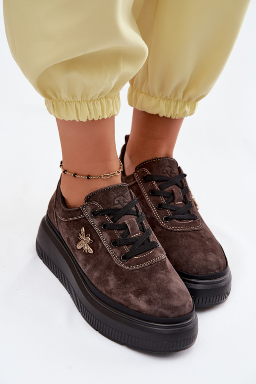 Faux-Suede Schuhe mit Plattform Vinceza 41523 schokoladenbraun